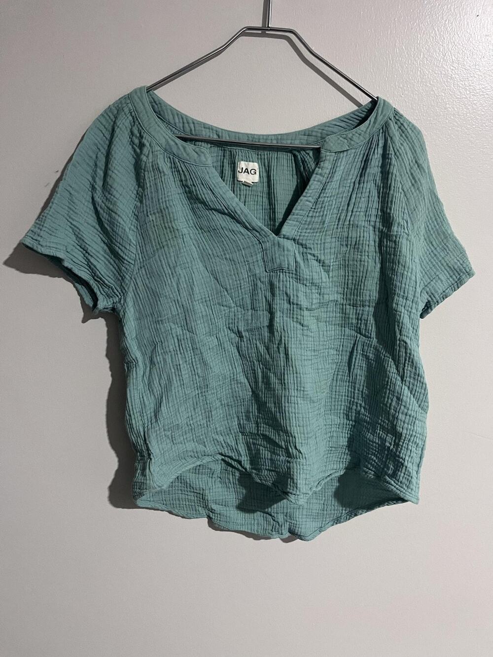 JAG Blouse Womens S Green V-Neck Short Sleeve Lightweight Woven Casual